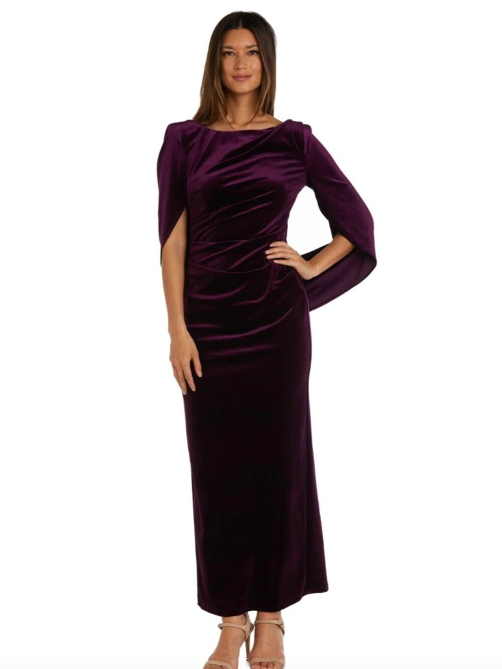 Mother of bride R&M Richards Velvet purple Draped 3/4 Sleeve dress 10 whimsigoth